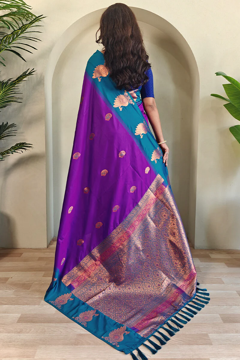 Bucolic Purple Soft Banarasi Silk Saree With Dulcet Blouse Piece - Image 4