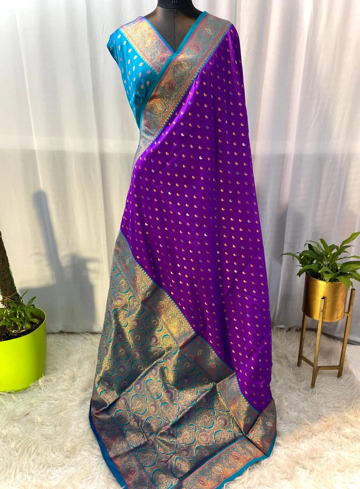 Bucolic Purple Soft Banarasi Silk Saree With Eloquence Blouse Piece - Image 3