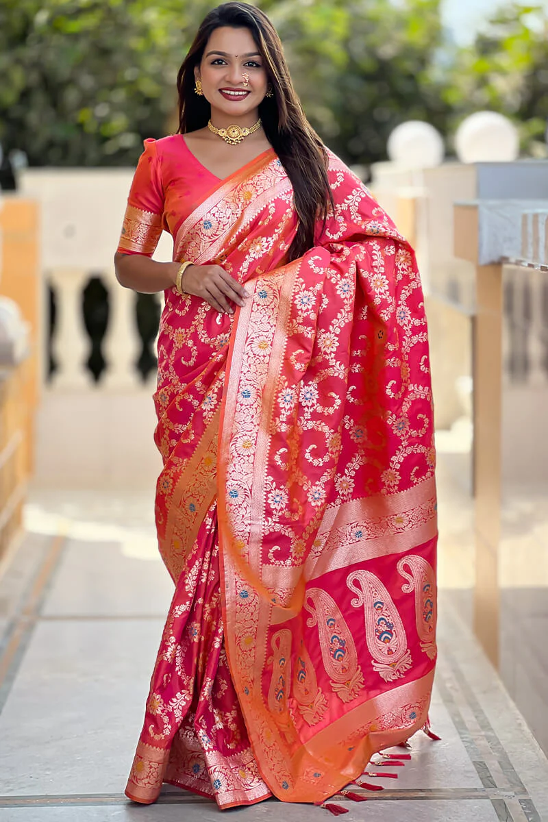 Bucolic Red Soft Banarasi Silk Saree With Conflate Blouse Piece - Image 6