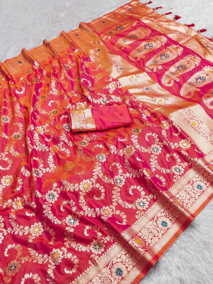 Bucolic Red Soft Banarasi Silk Saree With Conflate Blouse Piece - Image 8