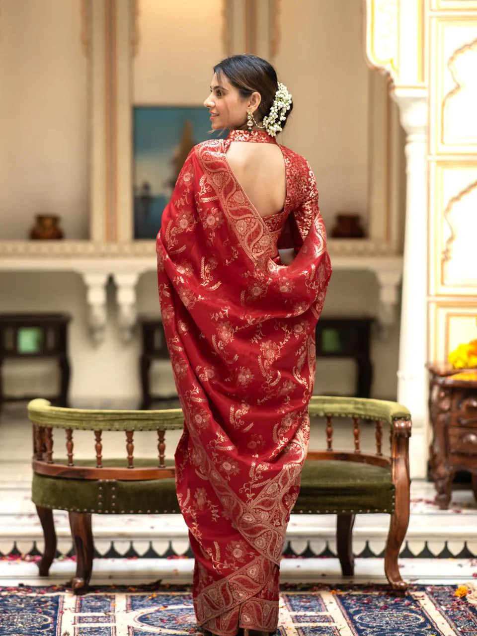 Bucolic Red Soft Silk Saree With Traditional Blouse Piece - Image 6