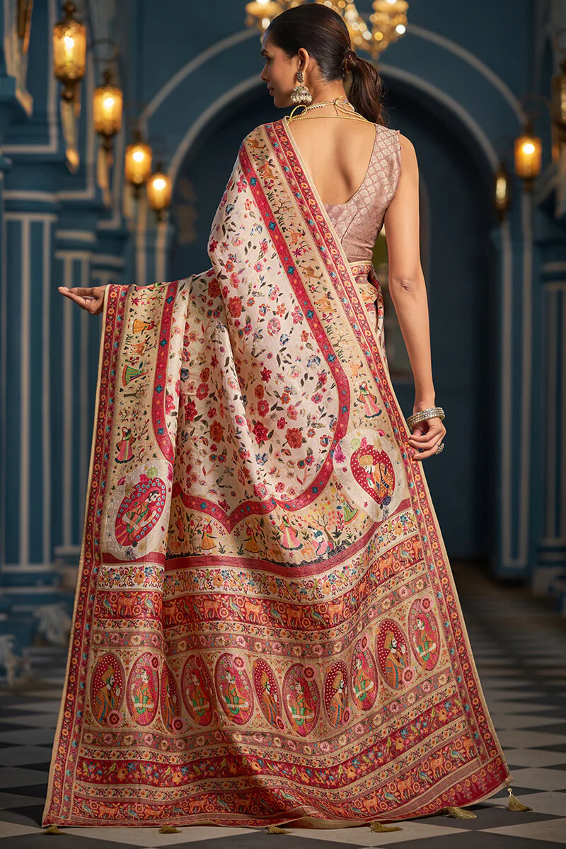 Capricious Beige Pashmina Saree With Felicitous Blouse Piece - Image 6