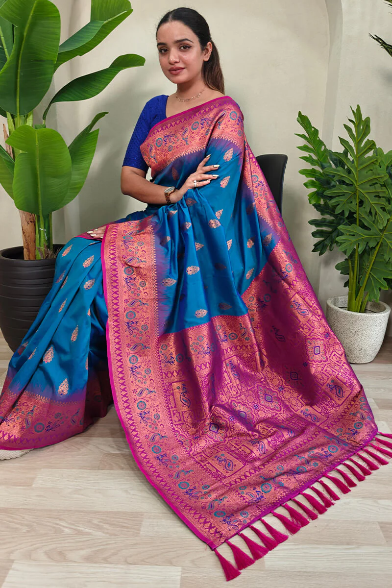 Capricious Blue Soft Banarasi Silk Saree With Deserving Blouse Piece - Image 2