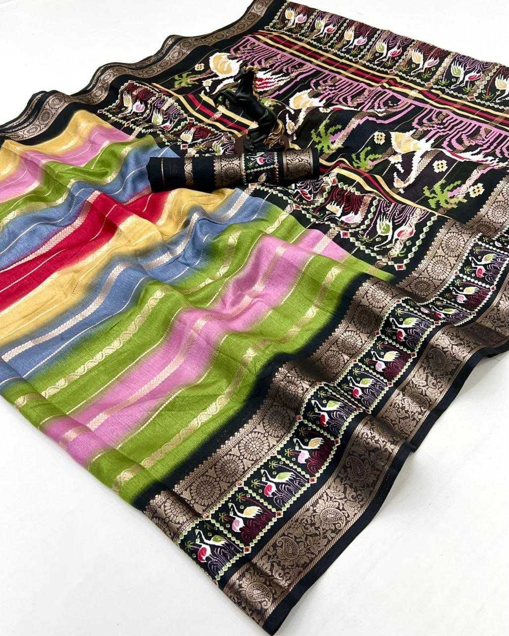 Capricious Multicolor Digital Printed Dola Silk Saree With Opulent Blouse Piece - Image 4