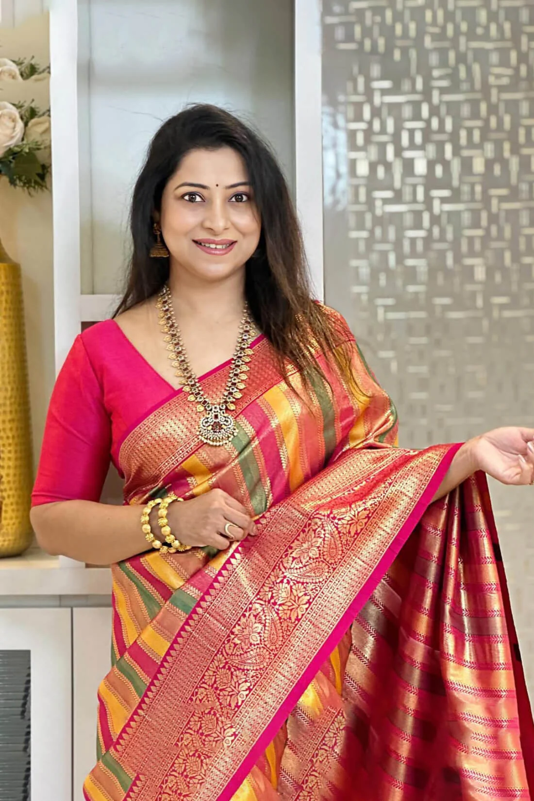 Capricious Multicolor Pure Zari Weaving Banarasi Silk Saree With Sempiternal Blouse Piece - Image 5