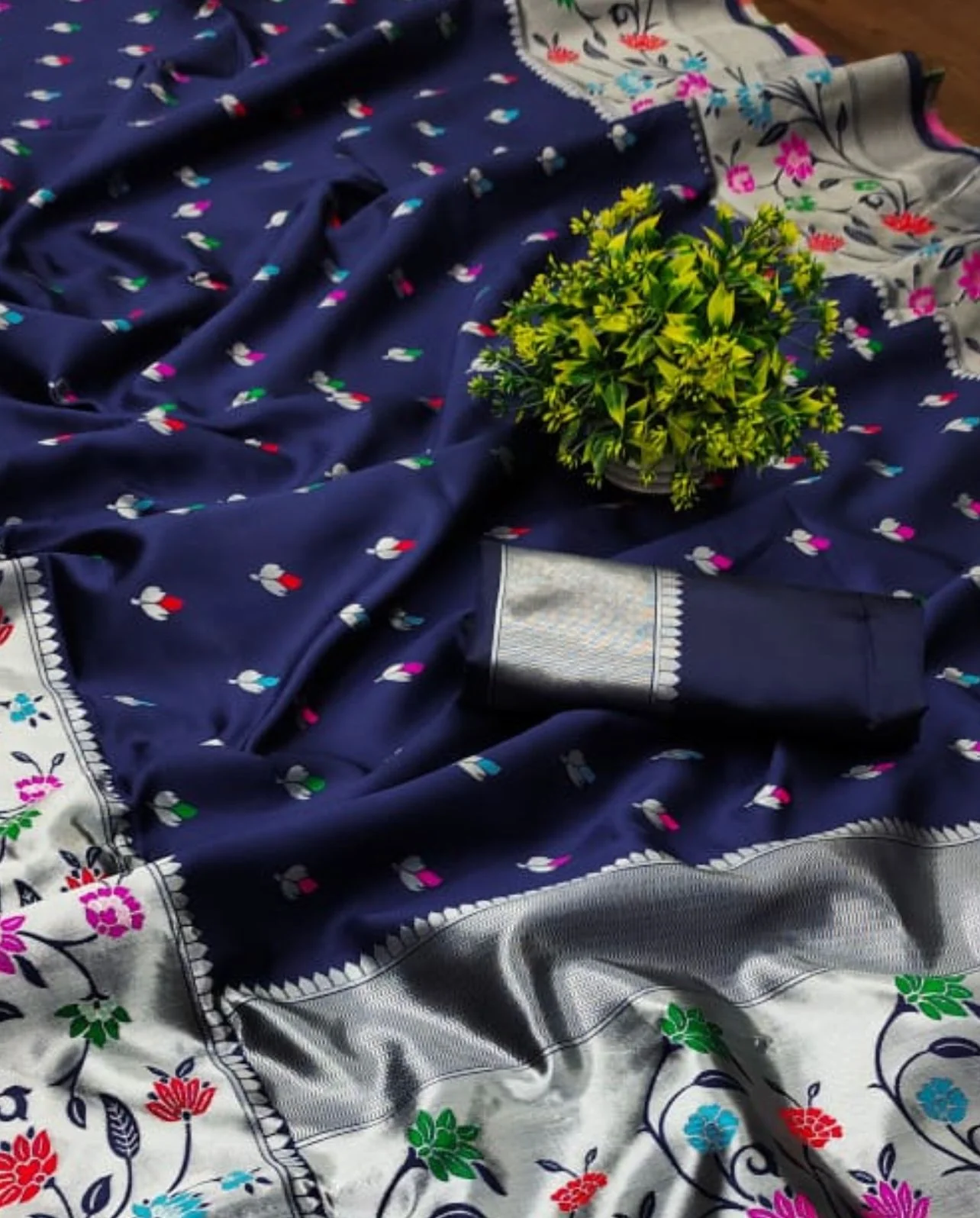 Capricious Navy Blue Paithani Silk Saree With Invaluable Blouse Piece - Image 3
