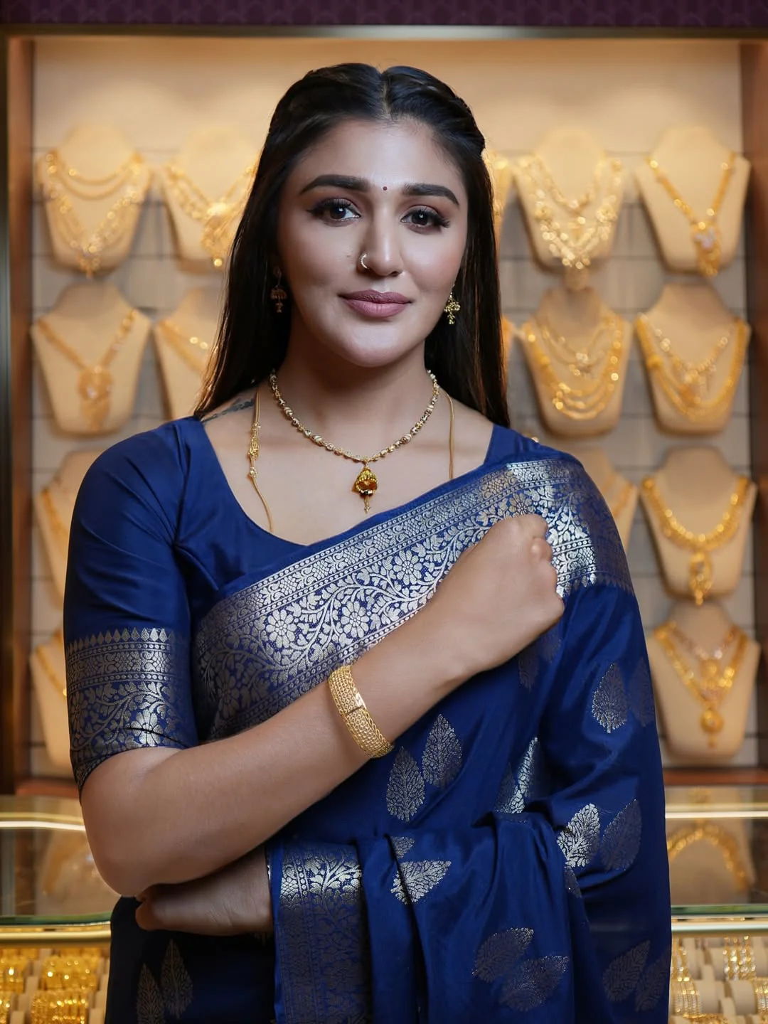 Capricious Navy Blue Soft Silk Saree With Dazzling Blouse Piece - Image 2