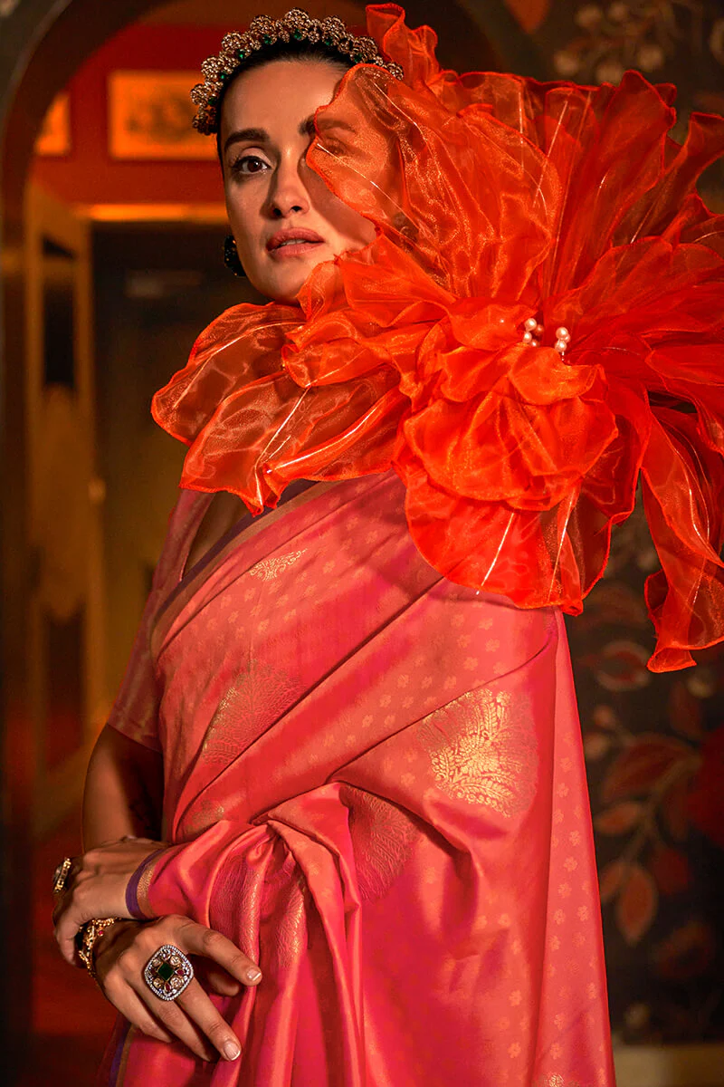 Capricious Pink Soft Banarasi Silk Saree With Phenomenal Blouse Piece - Image 2