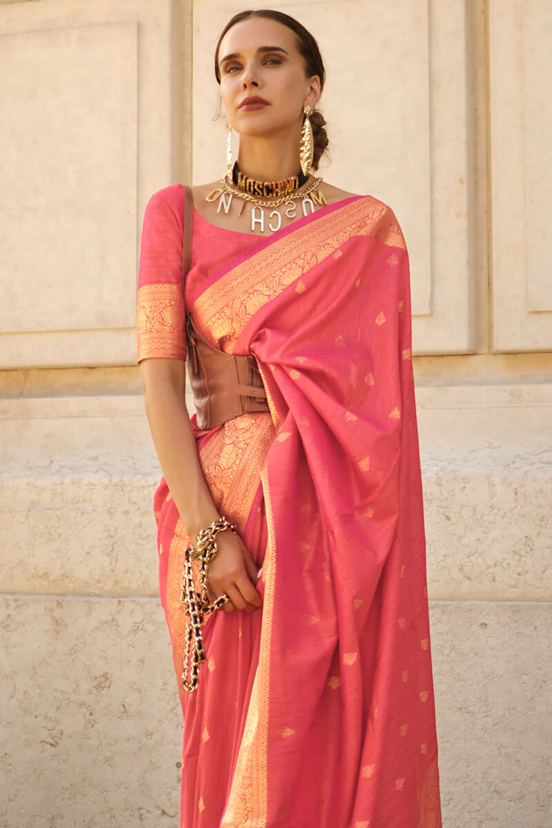 Capricious Pink Soft Banarasi Silk Saree With Seraphic Blouse Piece - Image 2