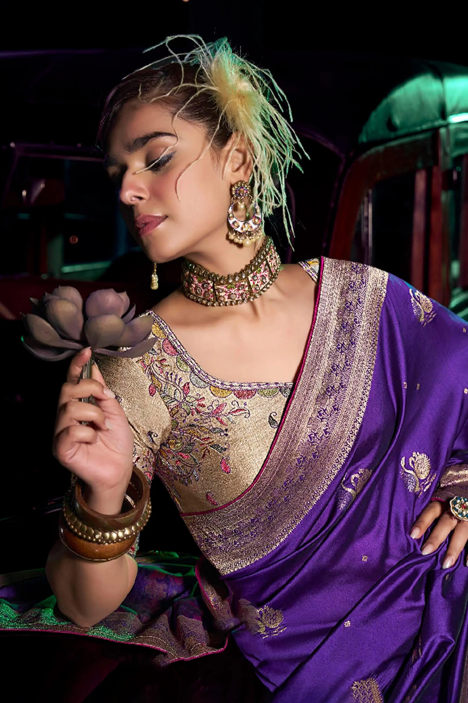 Capricious Purple Soft Banarasi Silk Saree With Super extravagant Blouse Piece - Image 2