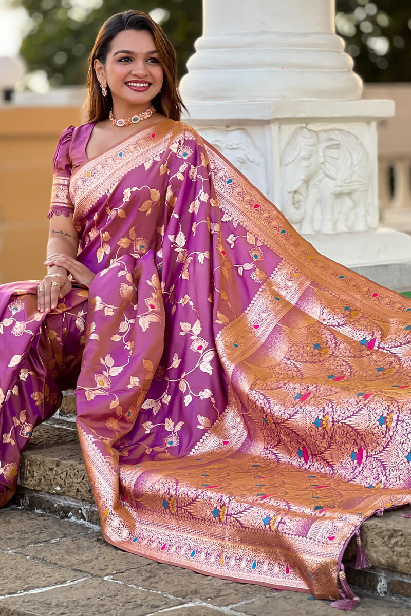 Captivating Lavender Soft Banarasi Silk Saree With Delectable Blouse Piece - Image 2