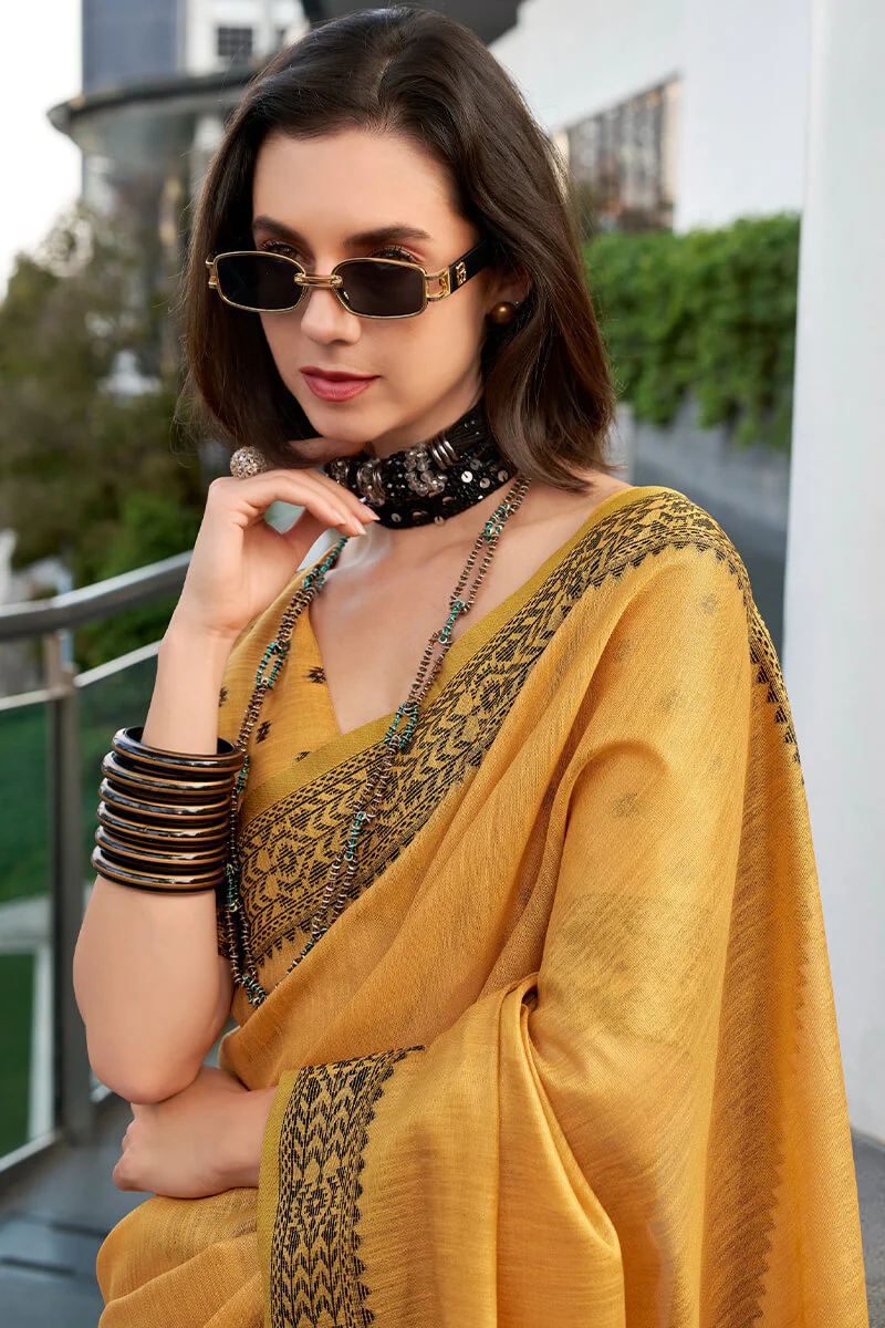 Captivating Yellow Cotton Silk Saree With Adoring Blouse Piece - Image 2