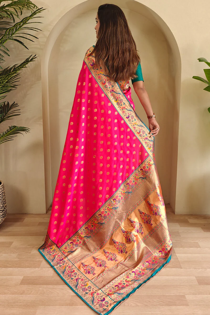 Charismatic Dark Pink Paithani Silk Saree With Mesmeric Blouse Piece - Image 4