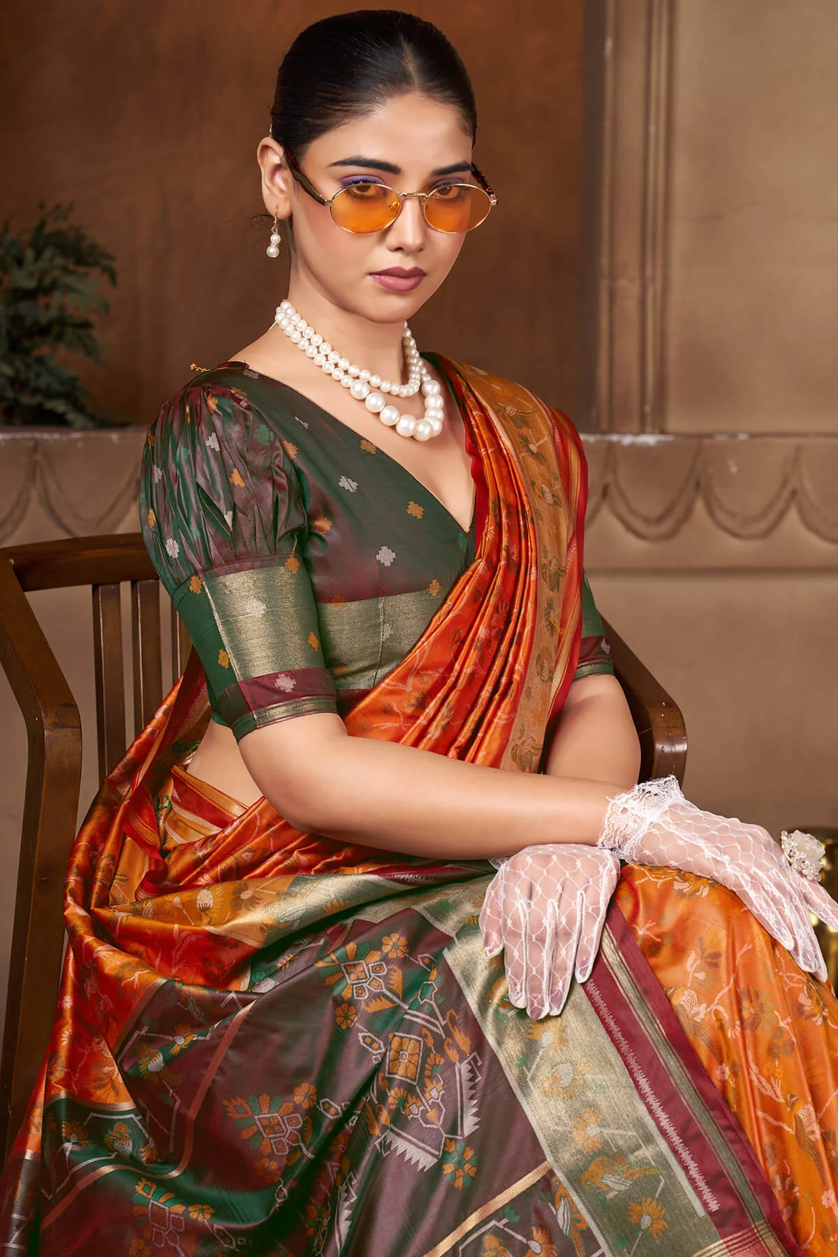 Charismatic Orange Paithani Silk Saree With Innovative Blouse Piece - Image 2