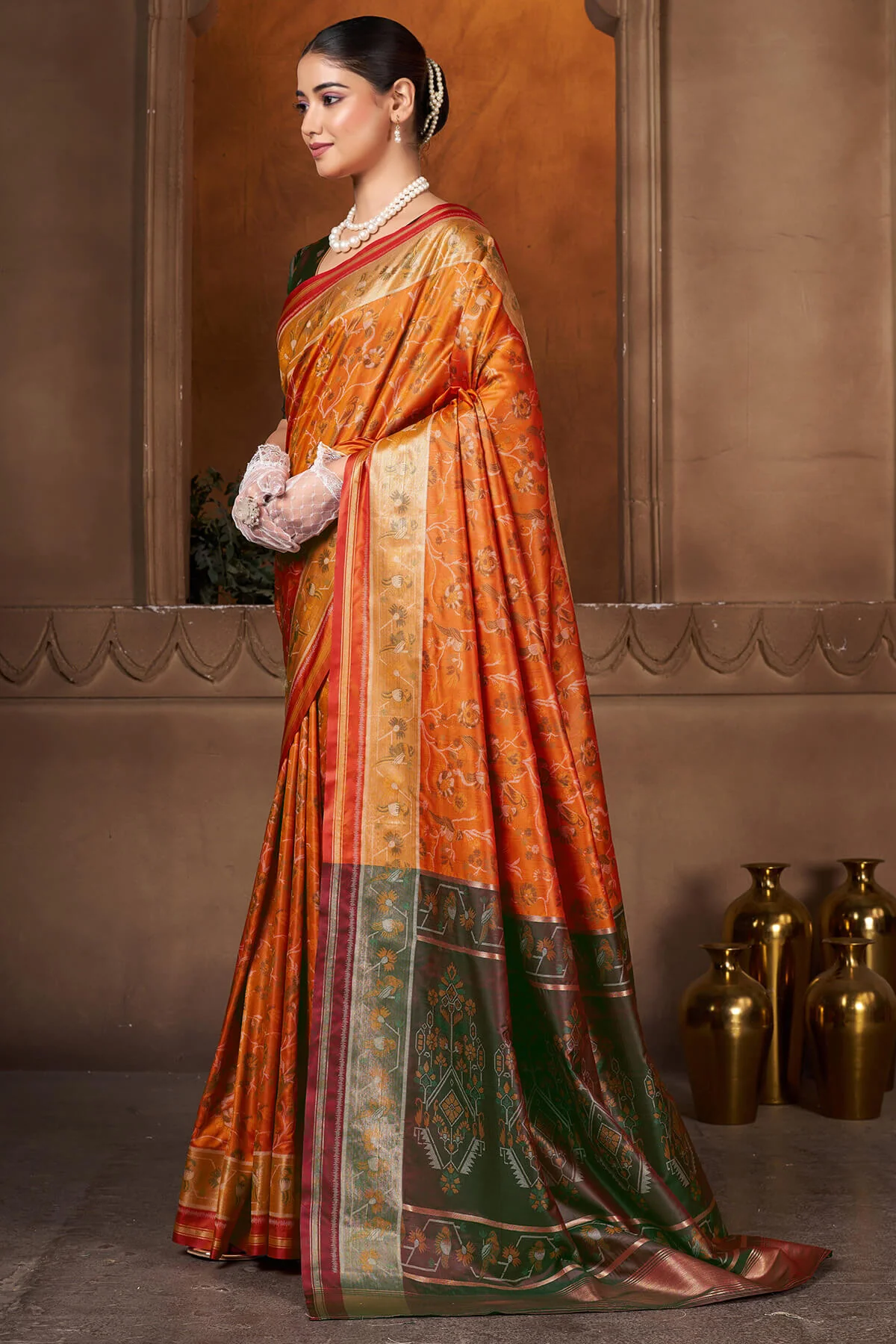 Charismatic Orange Paithani Silk Saree With Innovative Blouse Piece - Image 4