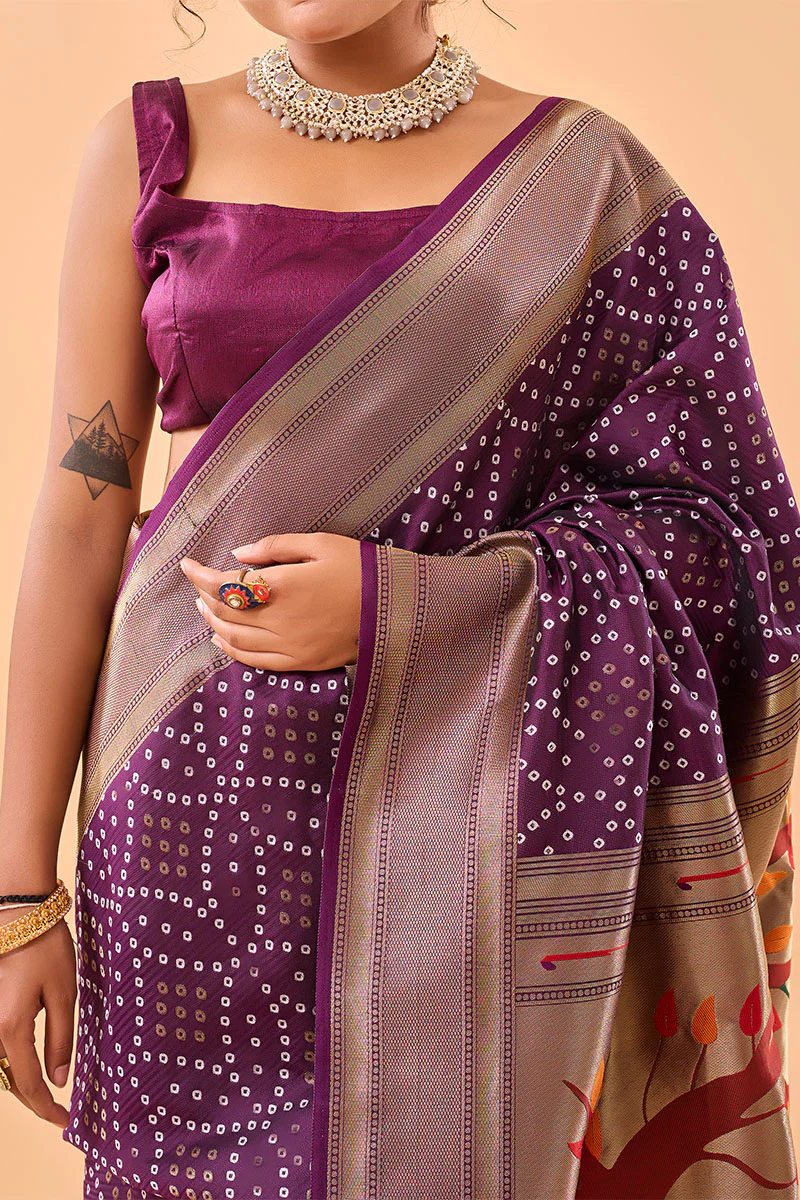 Charismatic Purple Paithani Silk Saree With Breathtaking Blouse Piece - Image 5