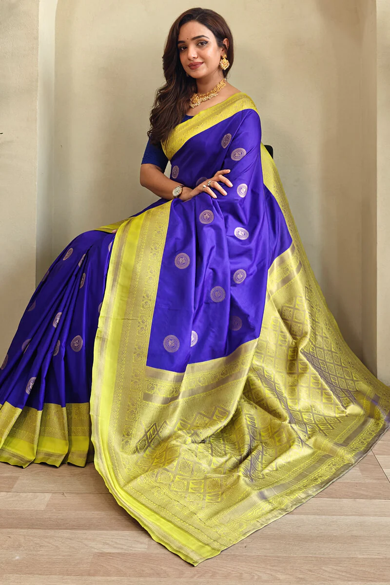 Charismatic Royal Blue Soft Banarasi Silk Saree With Energetic Blouse Piece - Image 2