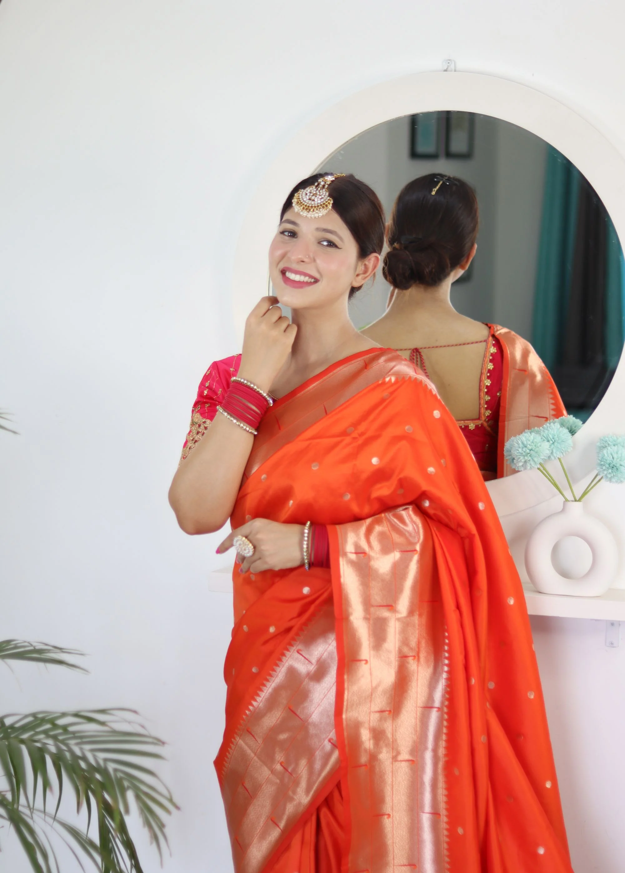 Charming Orange Paithani Silk Saree With Captivating Blouse Piece - Image 3