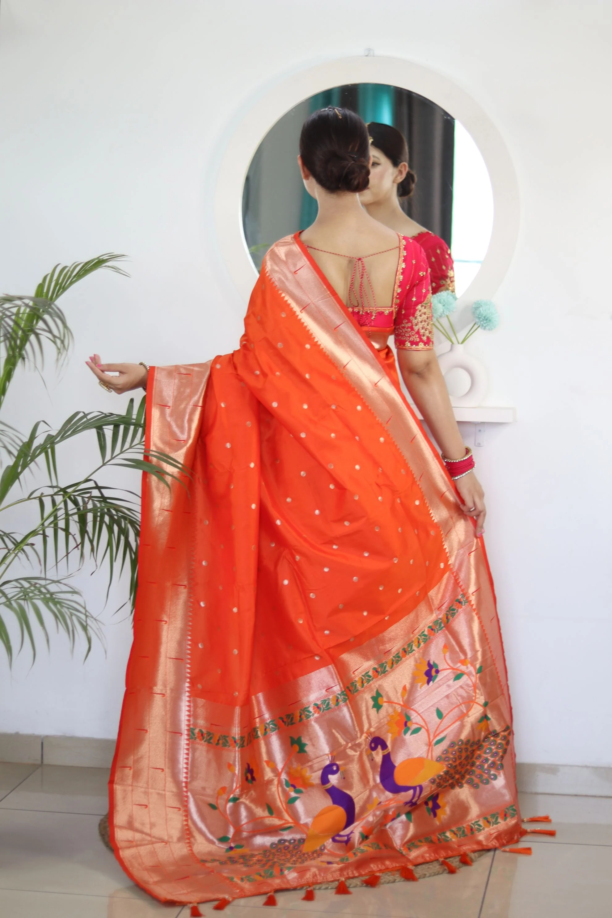 Charming Orange Paithani Silk Saree With Captivating Blouse Piece - Image 6