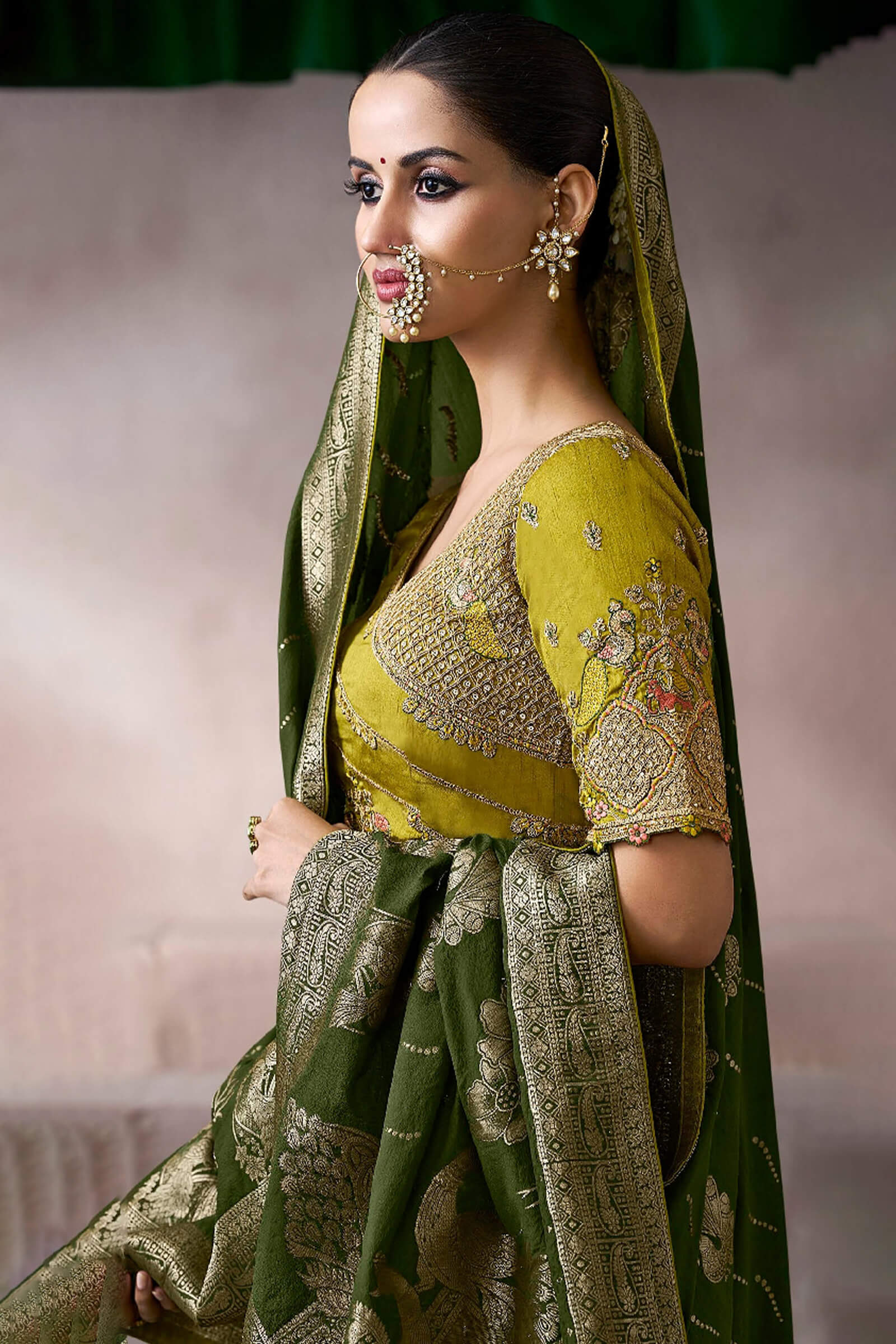 Classic Dark Green Banarasi Satin Silk Saree With Mesmeric Blouse - Image 2