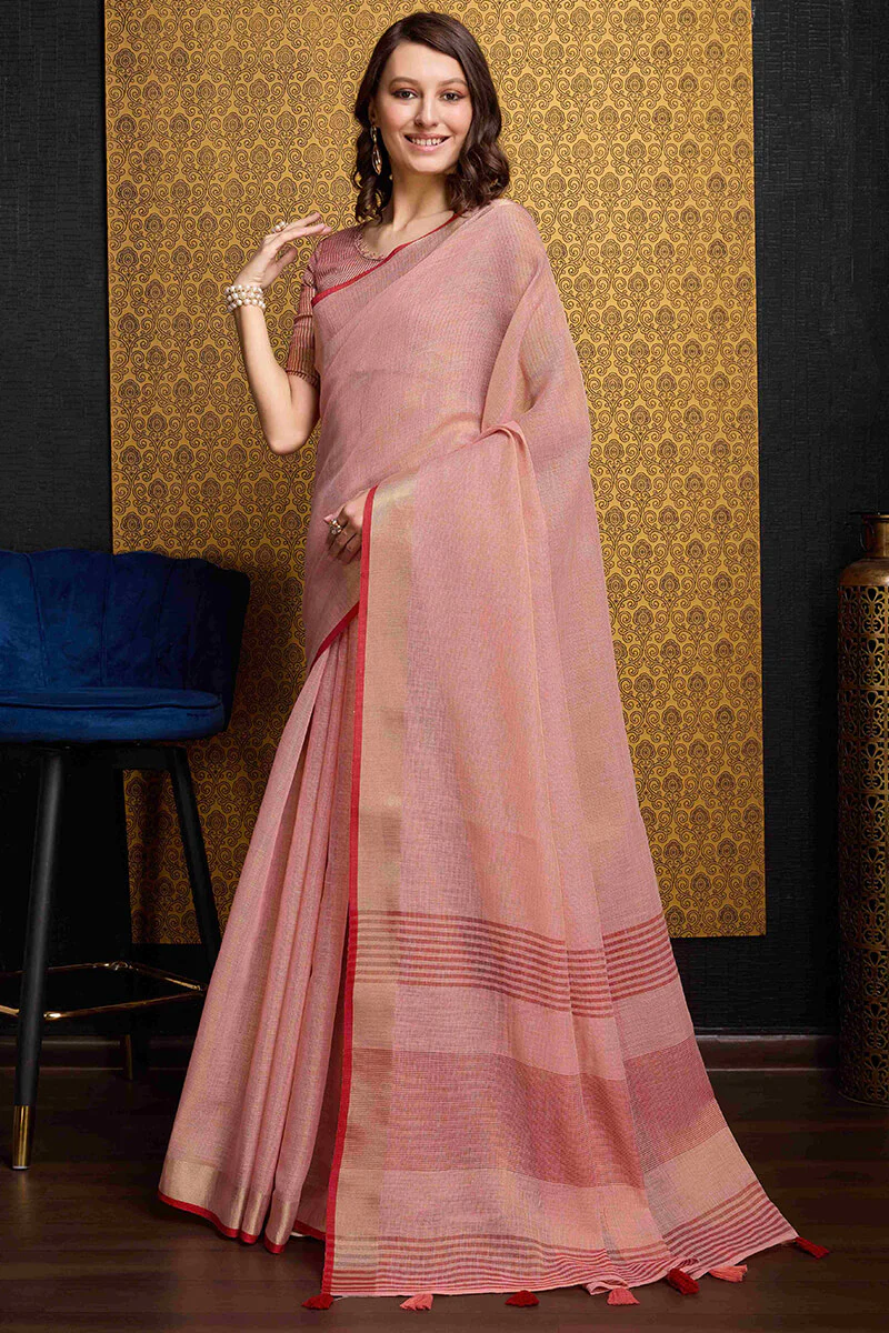 Classic Pink Cotton Silk Saree With Exquisite Blouse Piece - Image 3