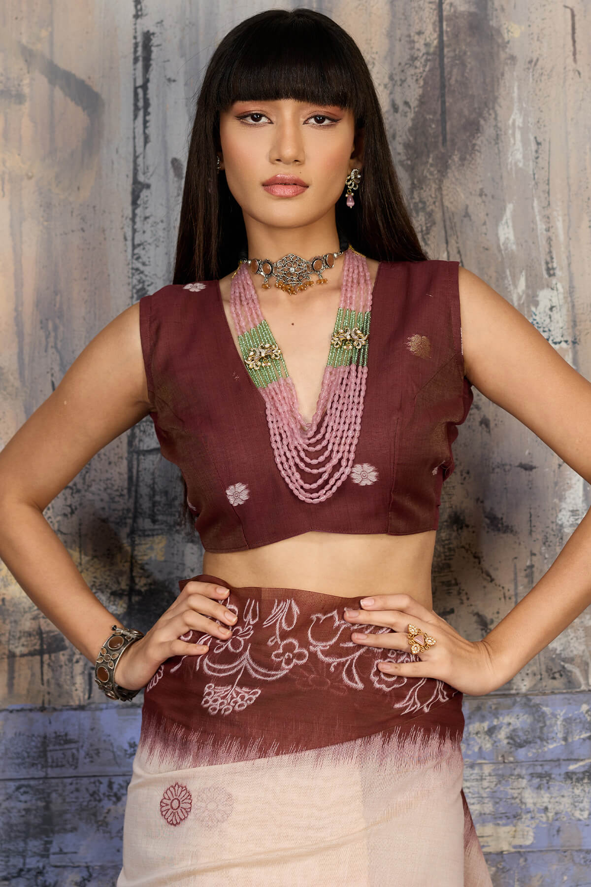 Classy Beige and Brown Pure Munga Cotton Saree With Demure Blouse Piece - Image 4