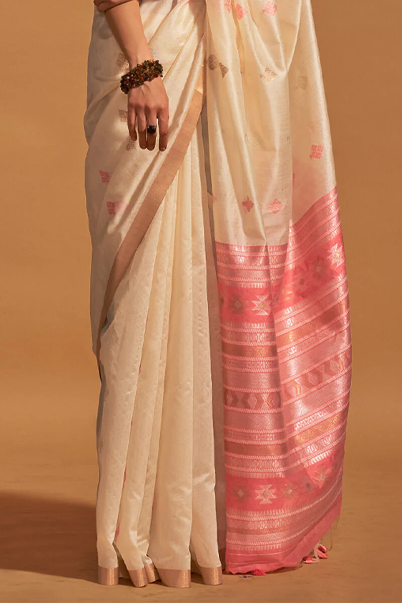 Classy Beige Soft Banarasi Silk Saree With Outstanding Blouse Piece - Image 3