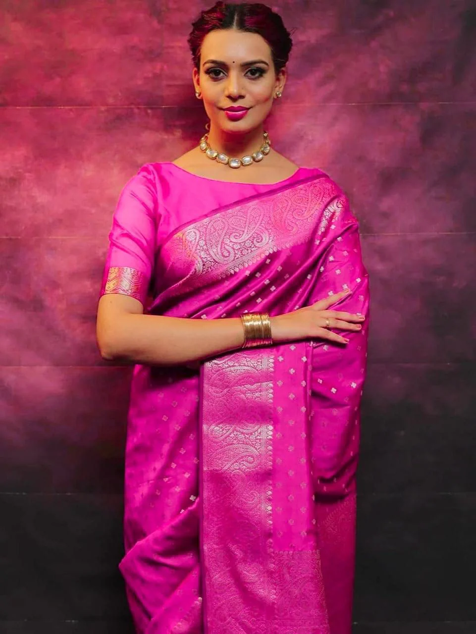 Classy Dark Pink Soft Silk Saree With Dissemble Blouse Piece - Image 2