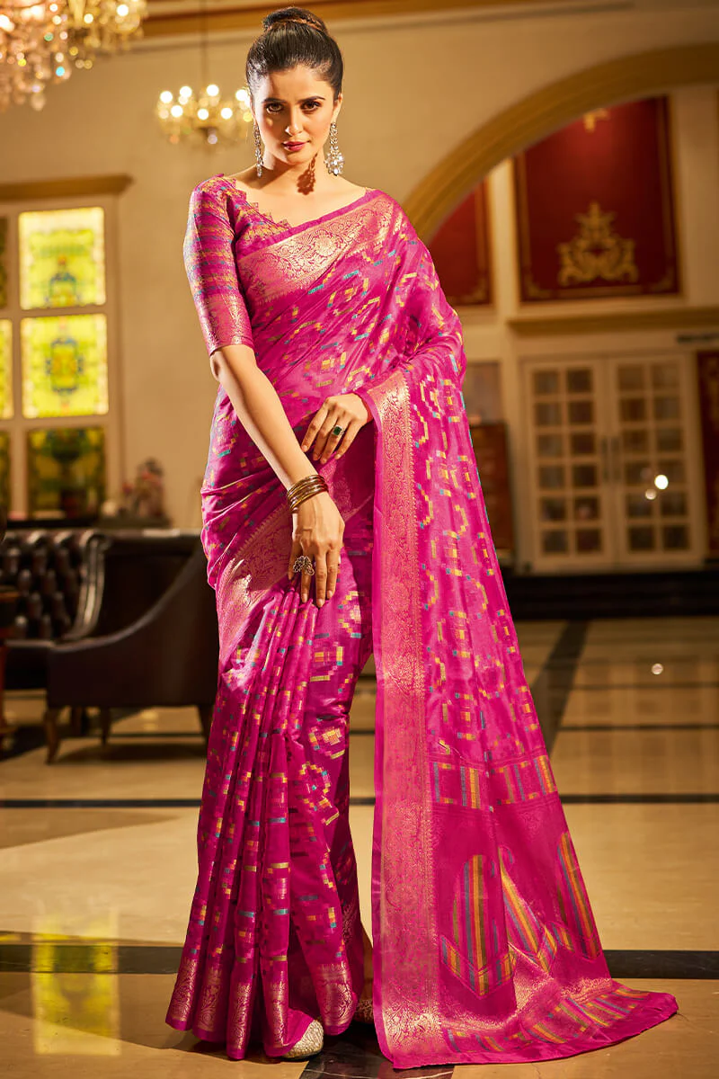 Classy Magenta Organza Silk Saree With Dulcet Blouse Piece - Image 3