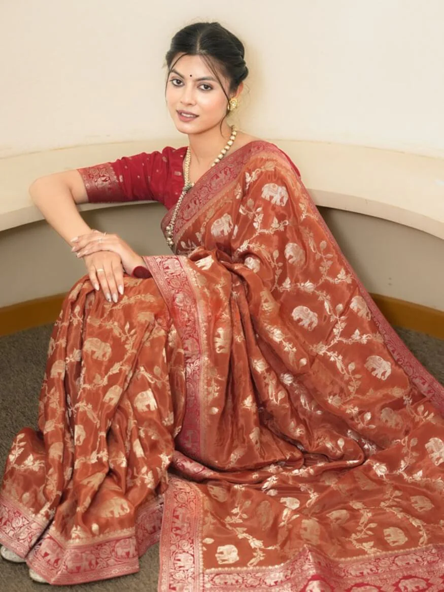 Classy Orange Soft Silk Saree With Piquant Blouse Piece - Image 2