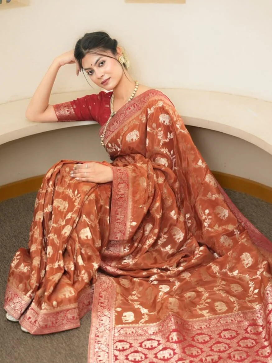 Classy Orange Soft Silk Saree With Piquant Blouse Piece - Image 3