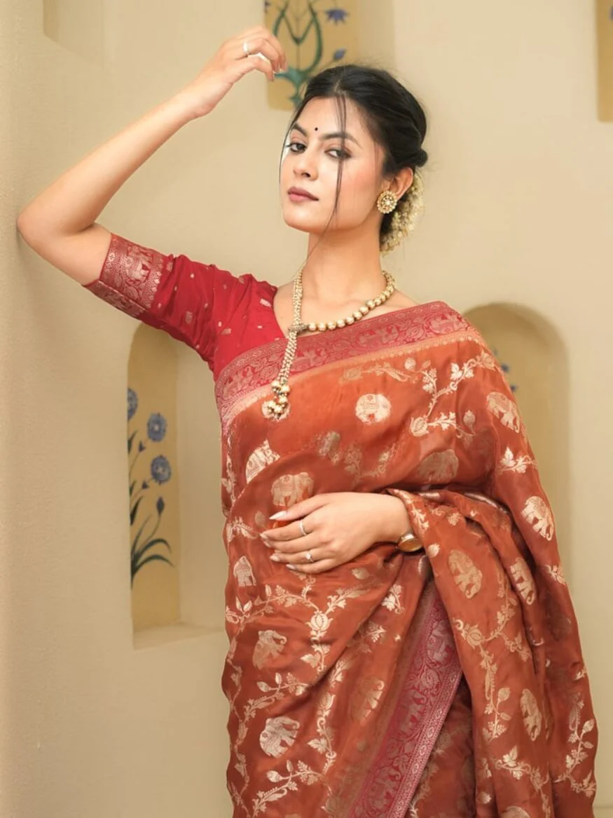 Classy Orange Soft Silk Saree With Piquant Blouse Piece - Image 4