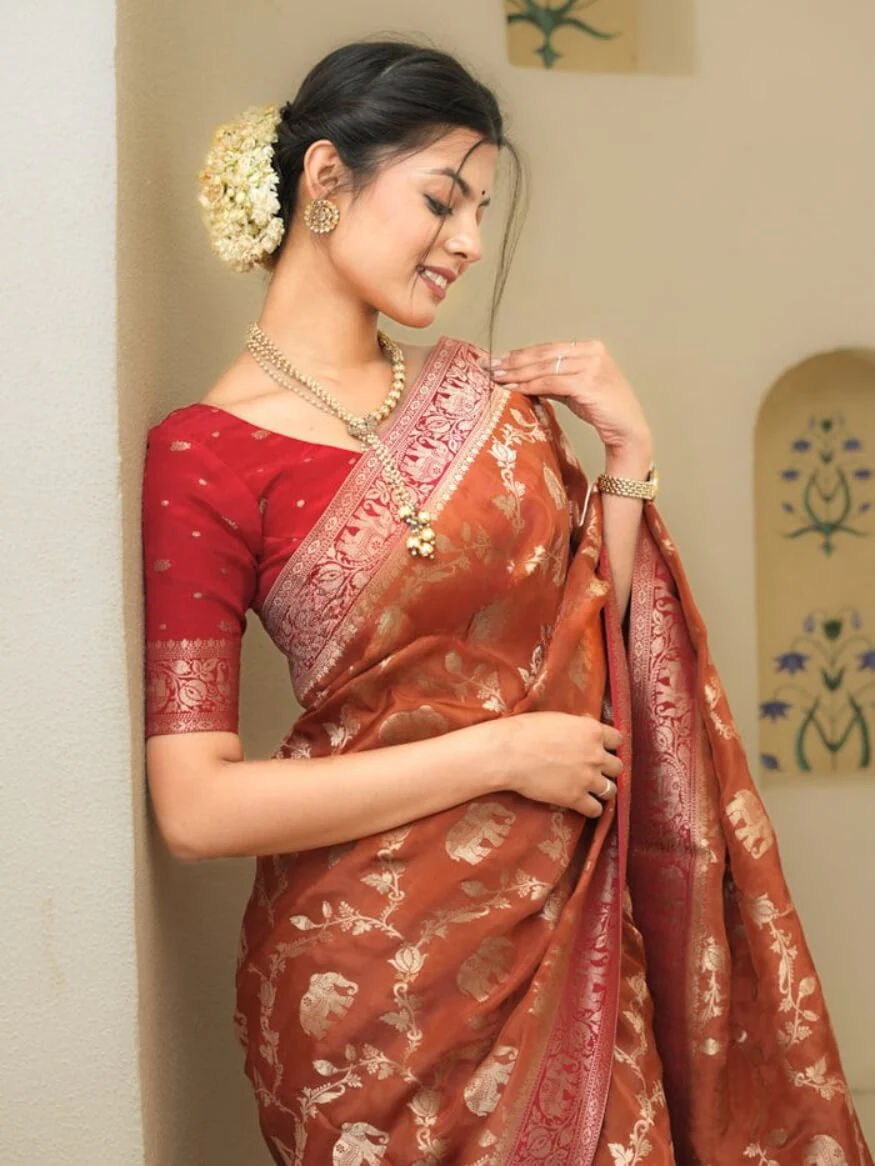 Classy Orange Soft Silk Saree With Piquant Blouse Piece - Image 6