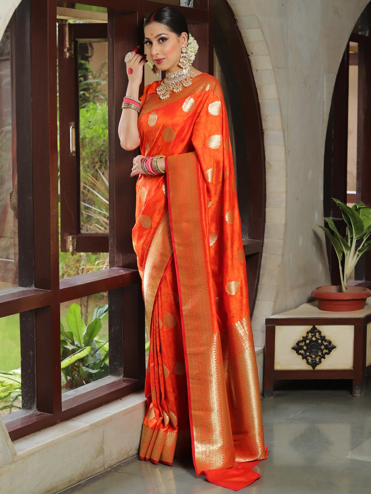 Classy Orange Soft Silk Saree With Unique Blouse Piece - Image 3