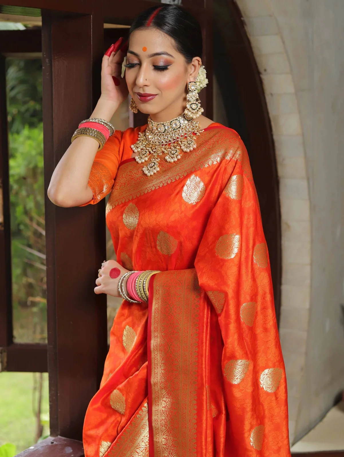 Classy Orange Soft Silk Saree With Unique Blouse Piece - Image 4