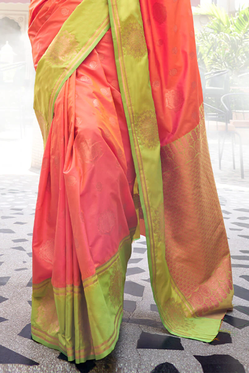 Classy Peach Soft Banarasi Silk Saree With Deserving Blouse Piece - Image 3