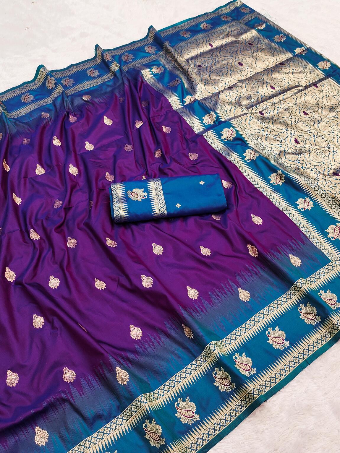Classy Purple Soft Banarasi Silk Saree With Murmurous Blouse Piece - Image 2