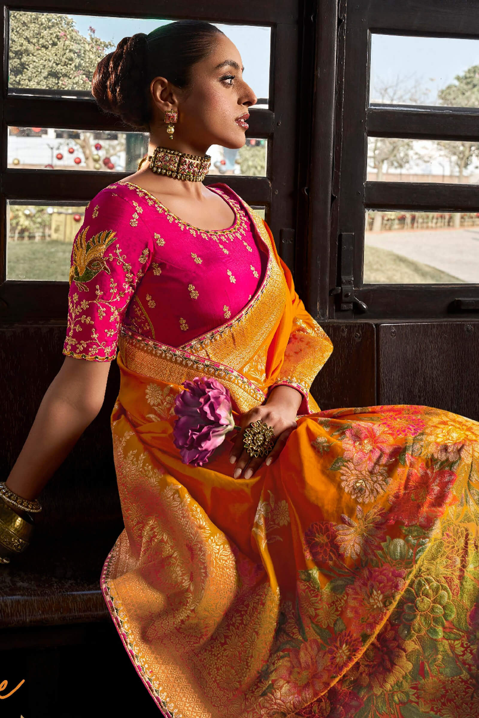 Classy Yellow Pure Viscose Dola Silk Saree With Super classy Blouse Piece - Image 2