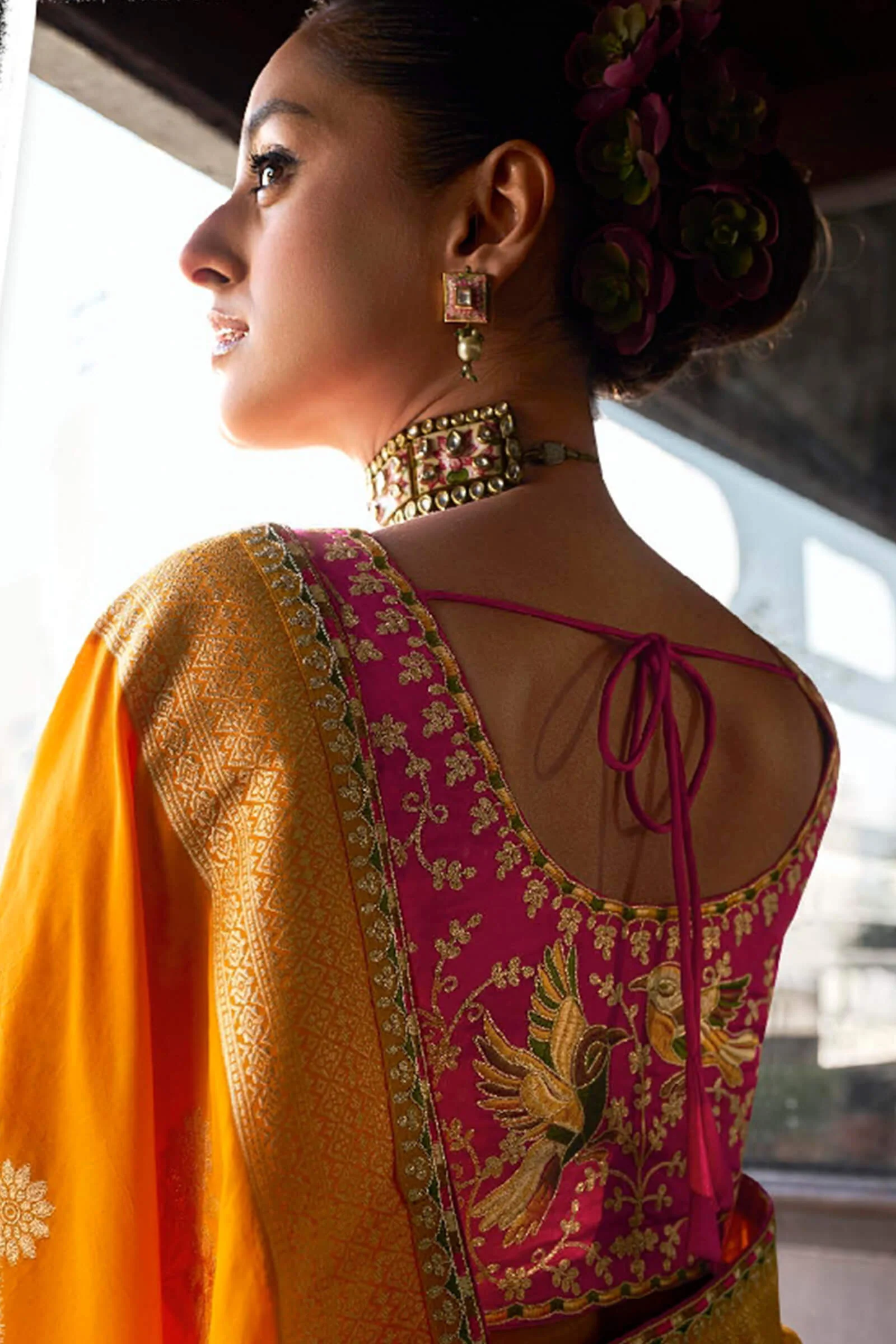 Classy Yellow Pure Viscose Dola Silk Saree With Super classy Blouse Piece - Image 4