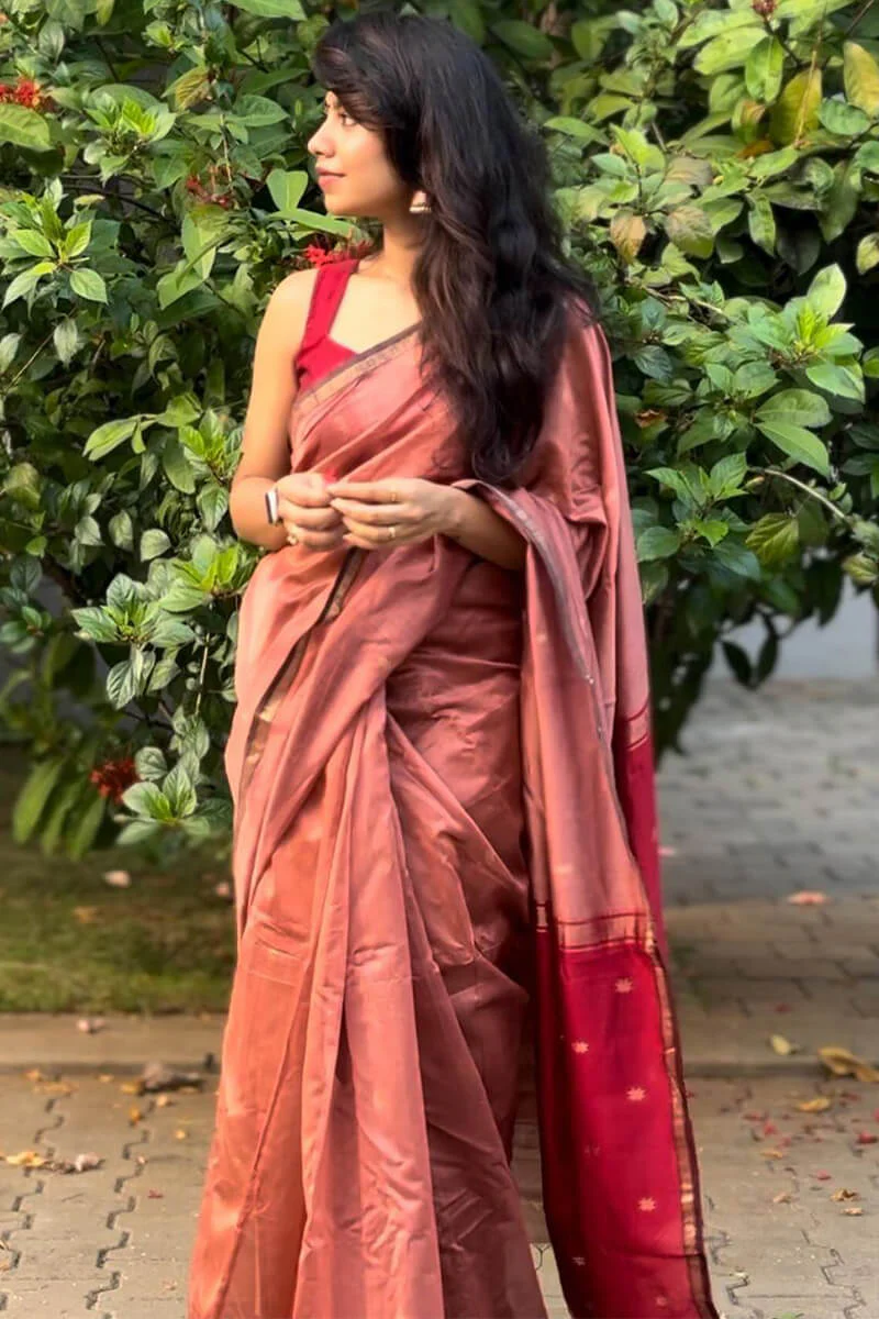 Comely Pink Cotton Silk Saree With Fancifull Blouse Piece - Image 3