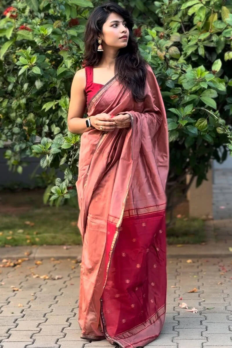 Comely Pink Cotton Silk Saree With Fancifull Blouse Piece - Image 6