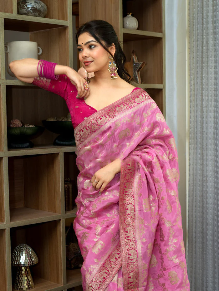 Conflate Baby Pink Soft Silk Saree With Prodigal Blouse Piece - Image 3