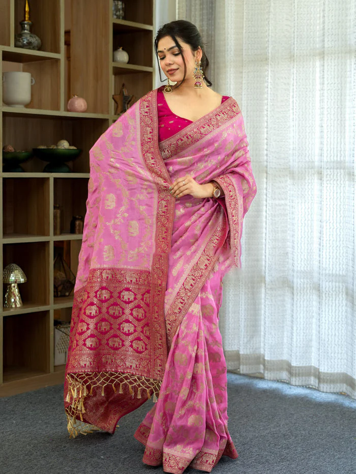 Conflate Baby Pink Soft Silk Saree With Prodigal Blouse Piece - Image 4