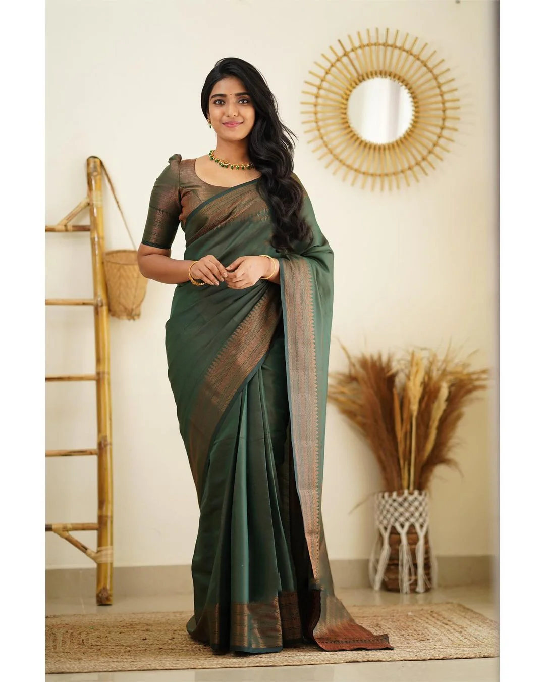 Conflate Green Soft Silk Saree With Murmurous Blouse Piece - Image 6