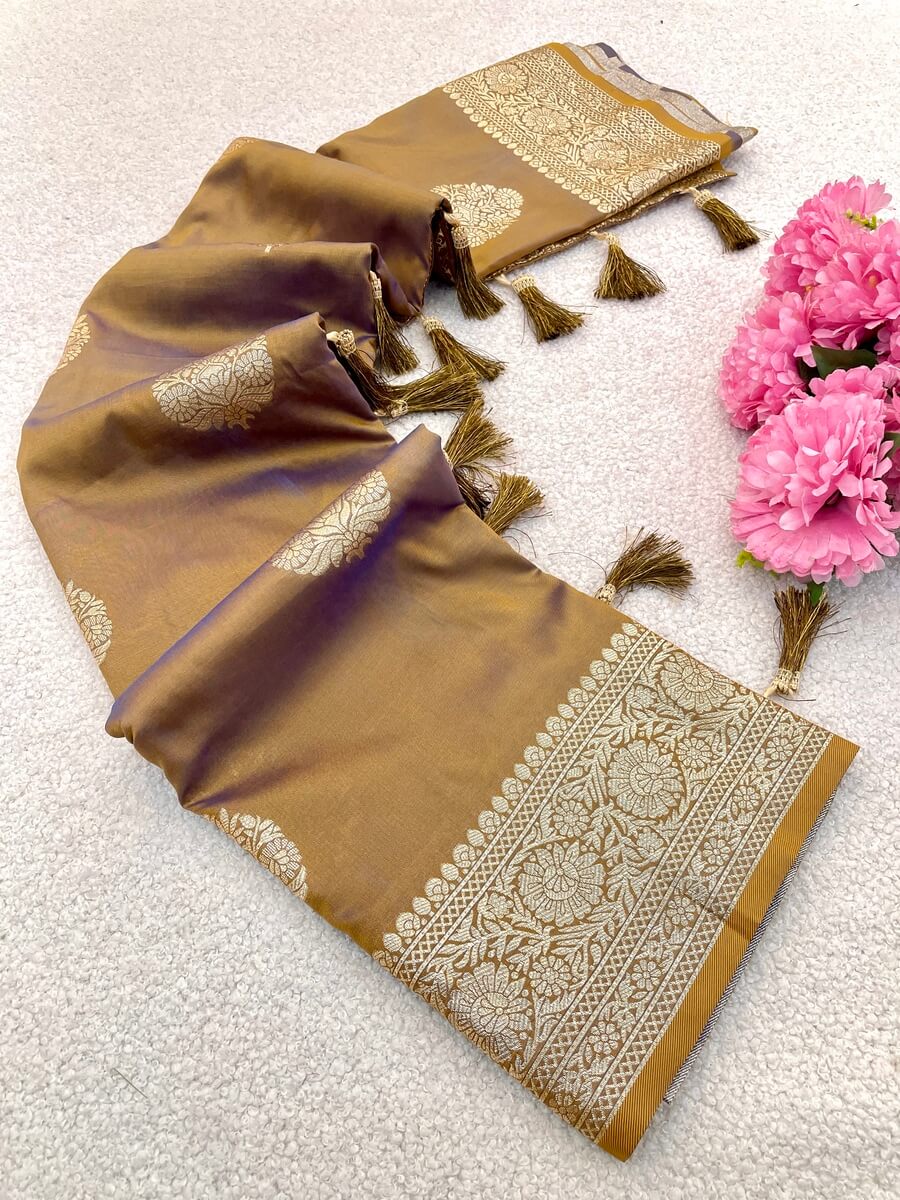 Conflate Mustard Pure Zari Weaving Banarasi Silk Saree With Enamoring Blouse Piece - Image 2