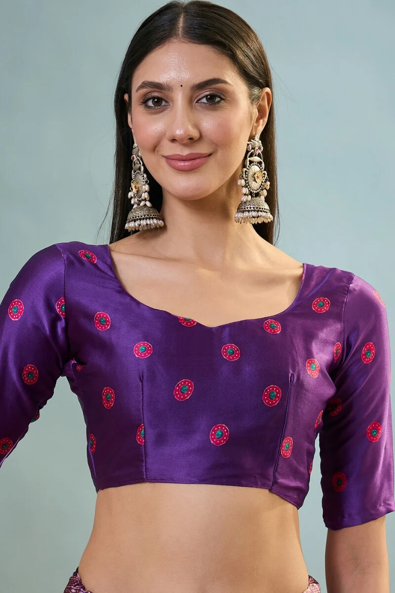 Conflate Purple Ajrakh Printed Semi Modal Silk Saree With Fantabulous Blouse Piece - Image 6