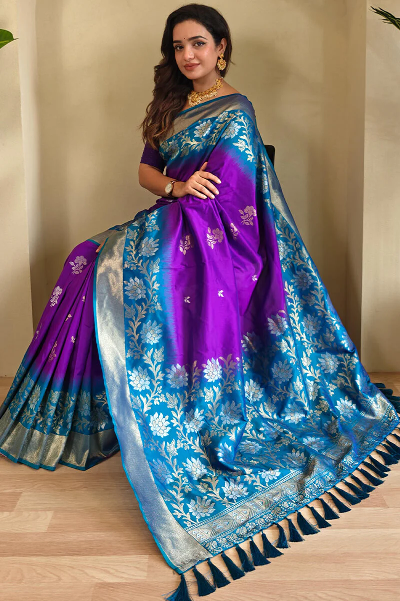 Conflate Purple Soft Banarasi Silk Saree With Magnetic Blouse Piece - Image 2