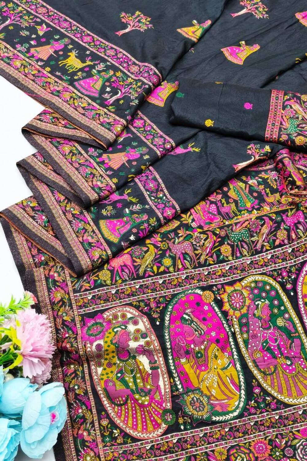 Confounding Black Nylon Dola Pashmina Saree With Scintillating Blouse Piece - Image 3