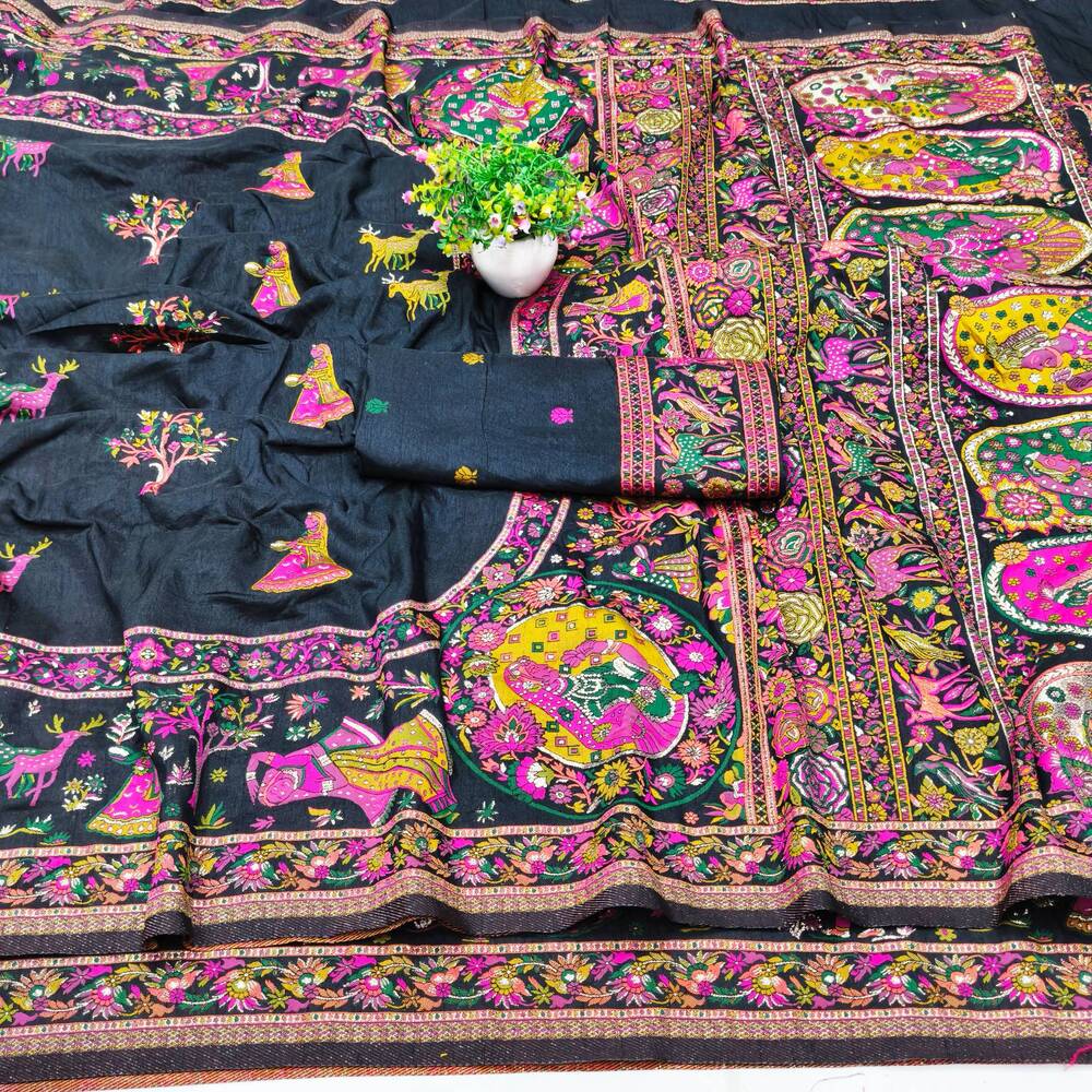 Confounding Black Nylon Dola Pashmina Saree With Scintillating Blouse Piece - Image 4
