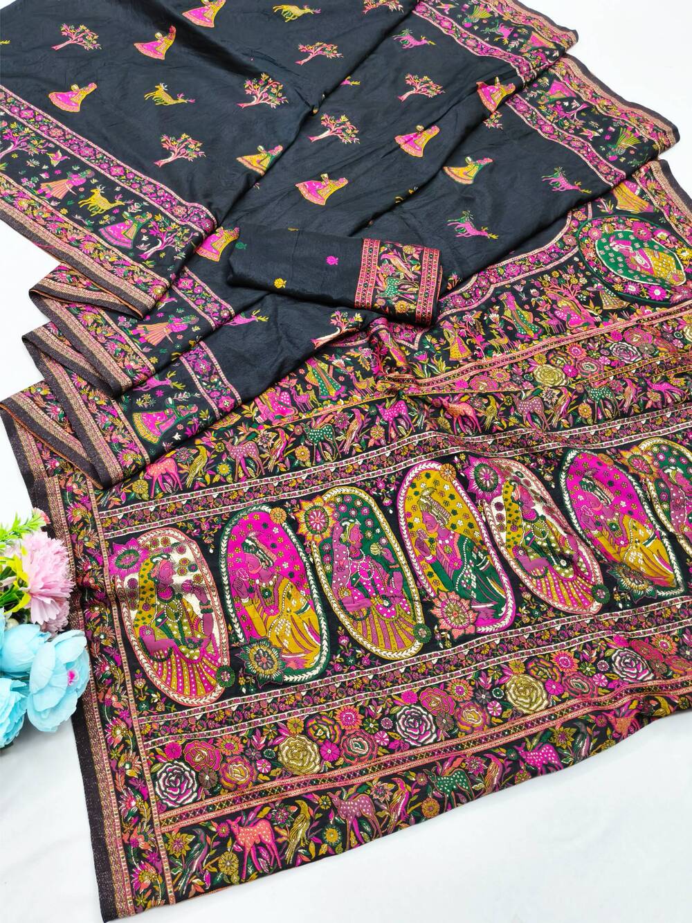 Confounding Black Nylon Dola Pashmina Saree With Scintillating Blouse Piece - Image 5